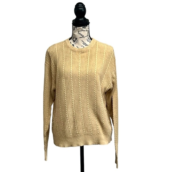 geoffrey beene Linen Blend Cable Knit Tan Sweater Mens Summer Beach L Fishermen - Picture 1 of 8